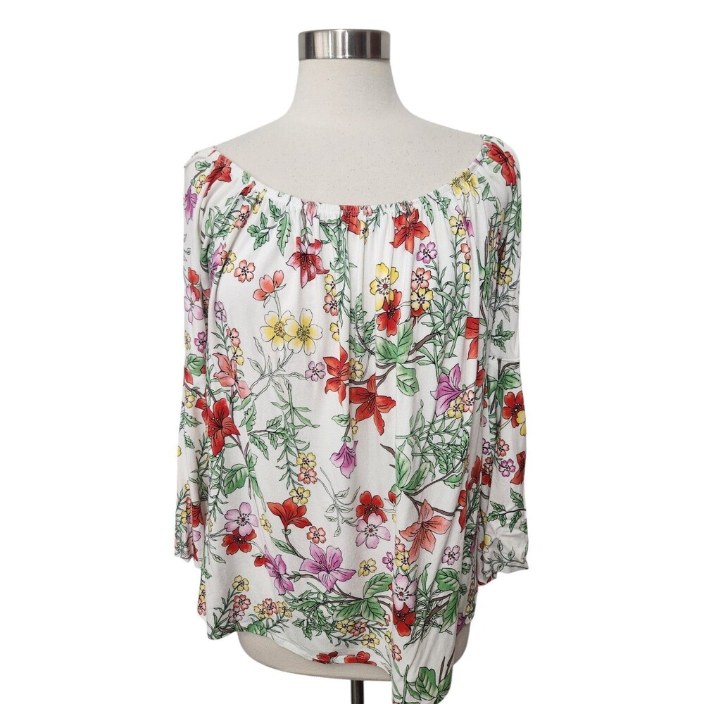 Chelsea & Theodore White Floral Top 2X Off Shoulder Cottagecore English Garden